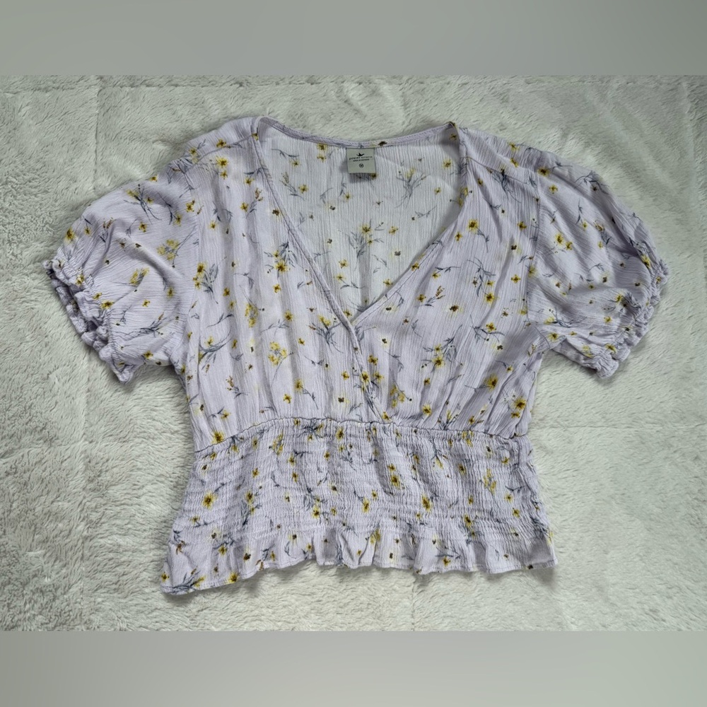 Paper Crane Floral Elastic Cropped Top V-Neck Size Medium Boho